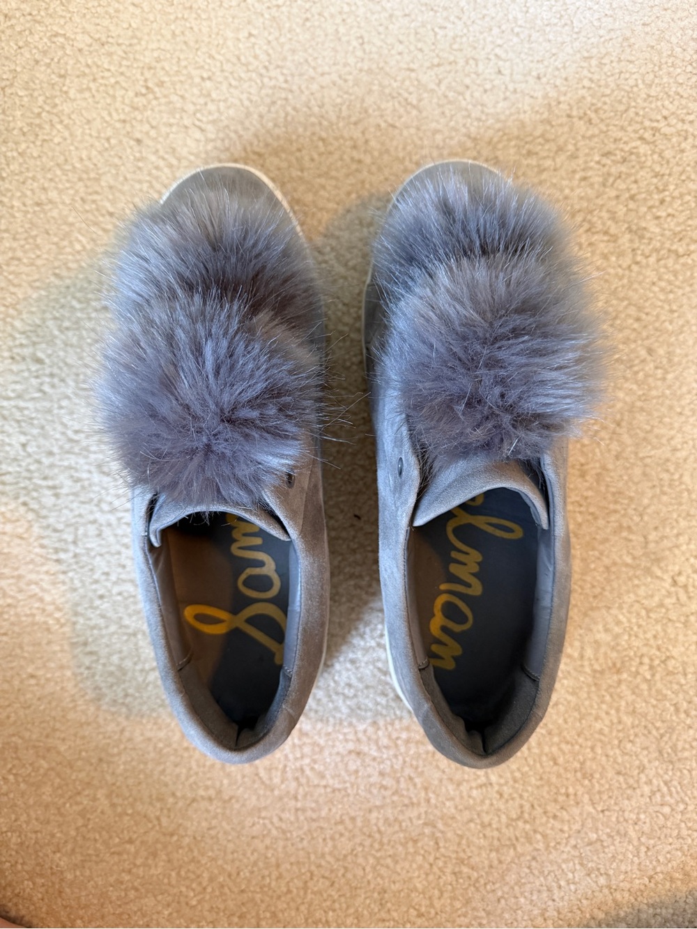 Sam Edelman Gray Suede Pom-Pom Slip-On Moccasins